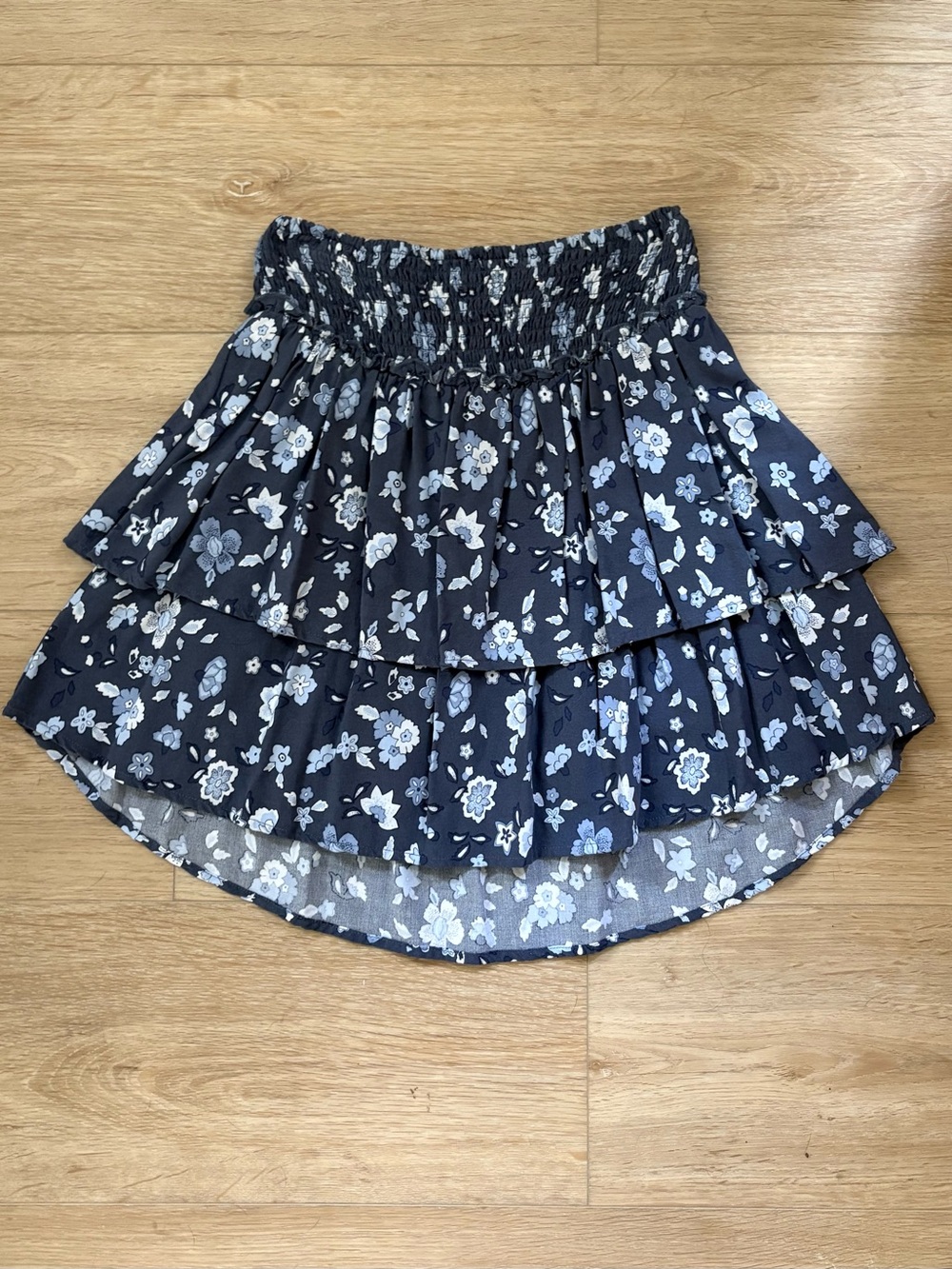 Hollister Coquette Blue Floral Tiered Ruffle Mini Skirt Size S